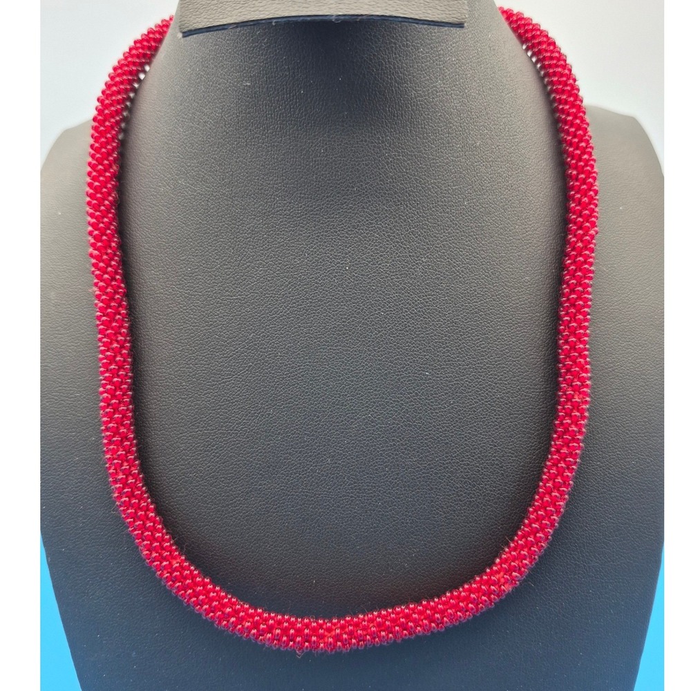 Andrew Stone Necklace Beaded Red Himalayan‎ Made Nepal Handcrafted
